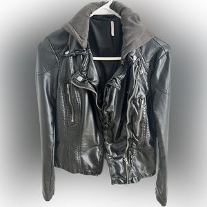 Faux leather jacket with a hoodie